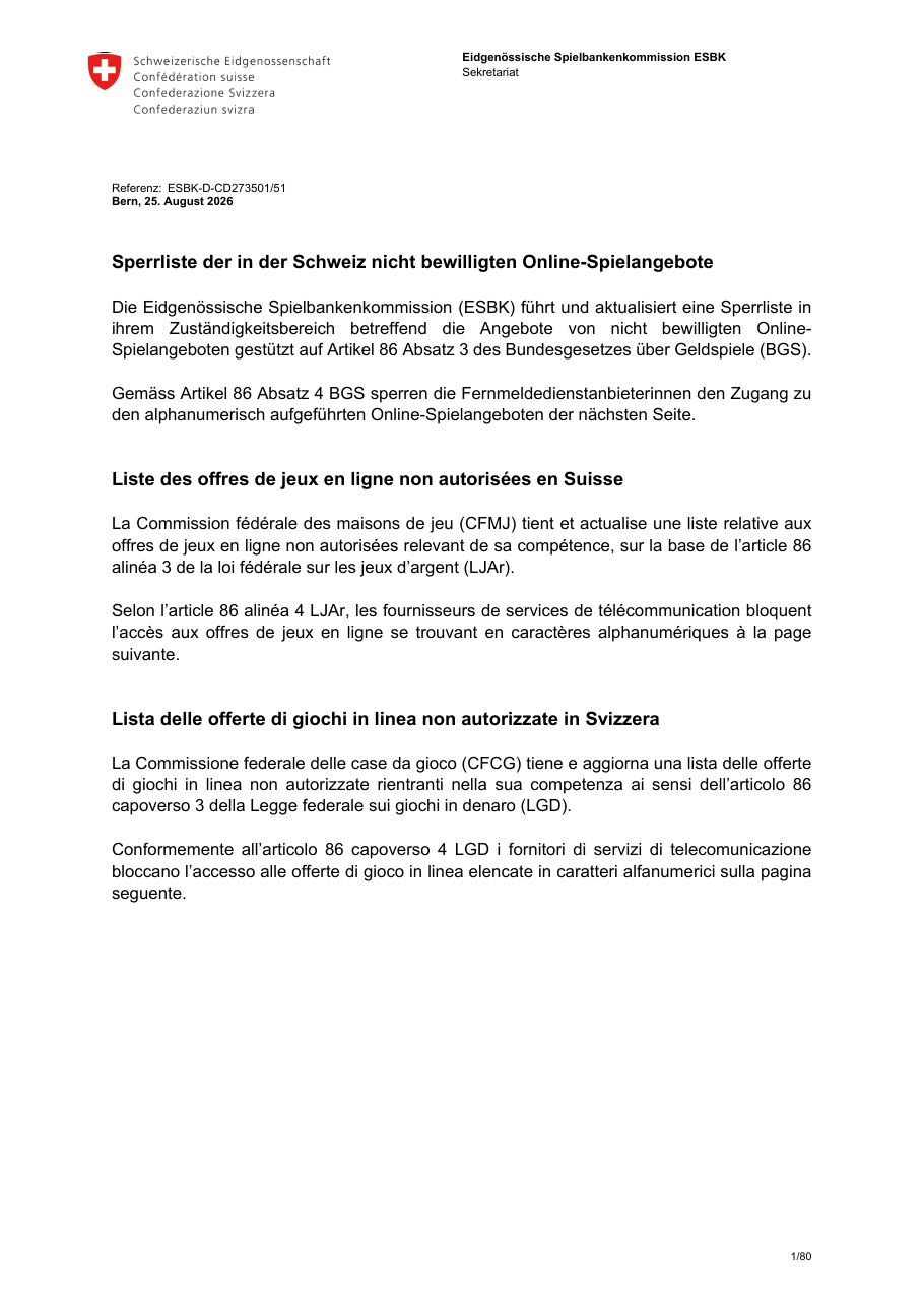 Capture de la page de garde de la liste officielle CFMJ